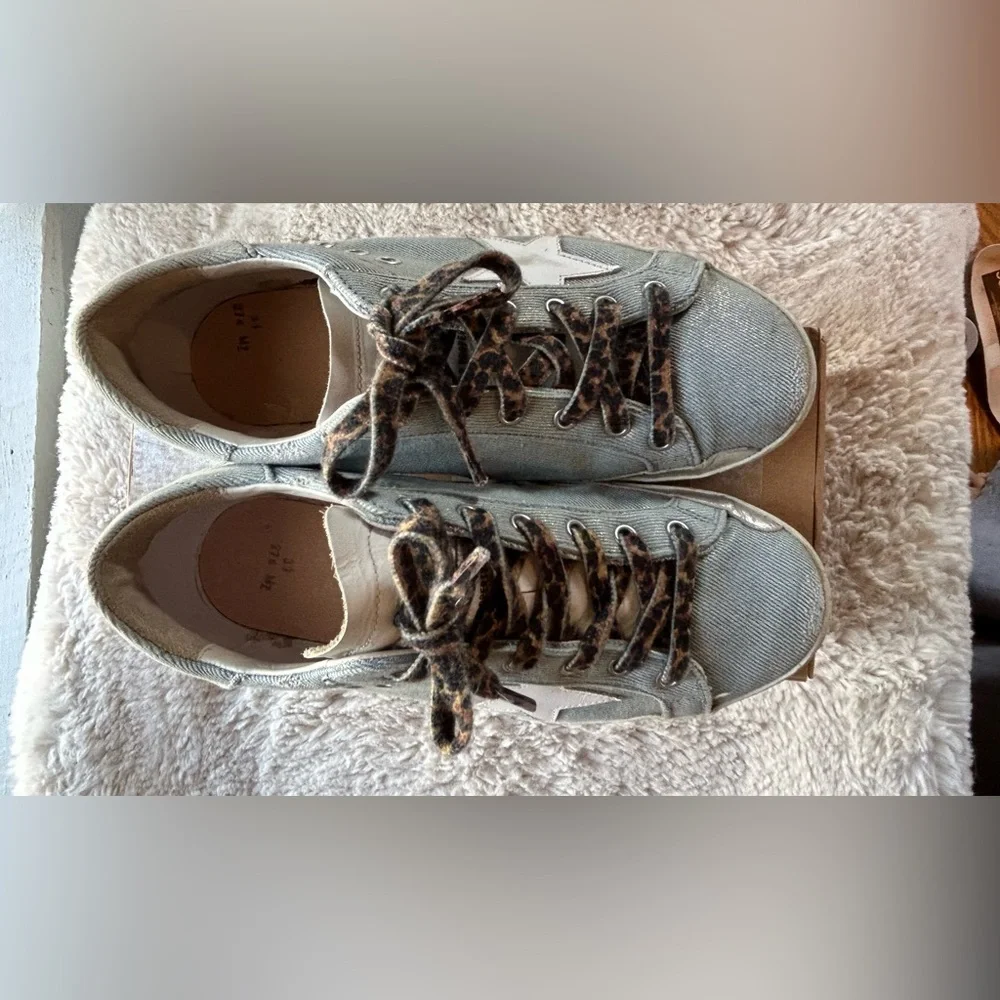 Golden Goose Superstar Denim/silver/peach with leopard laces. Size 39 - Picture 6 of 11